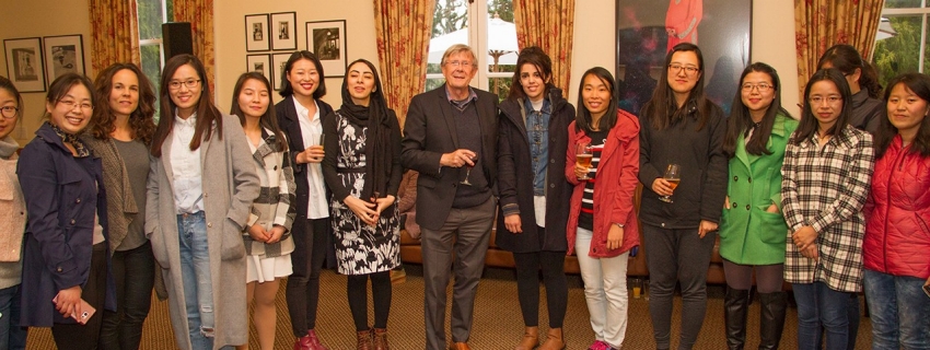 Rod poses with doctoral students from the School of Cultures, Languages and Linguistics at his farewell function at Old Government House